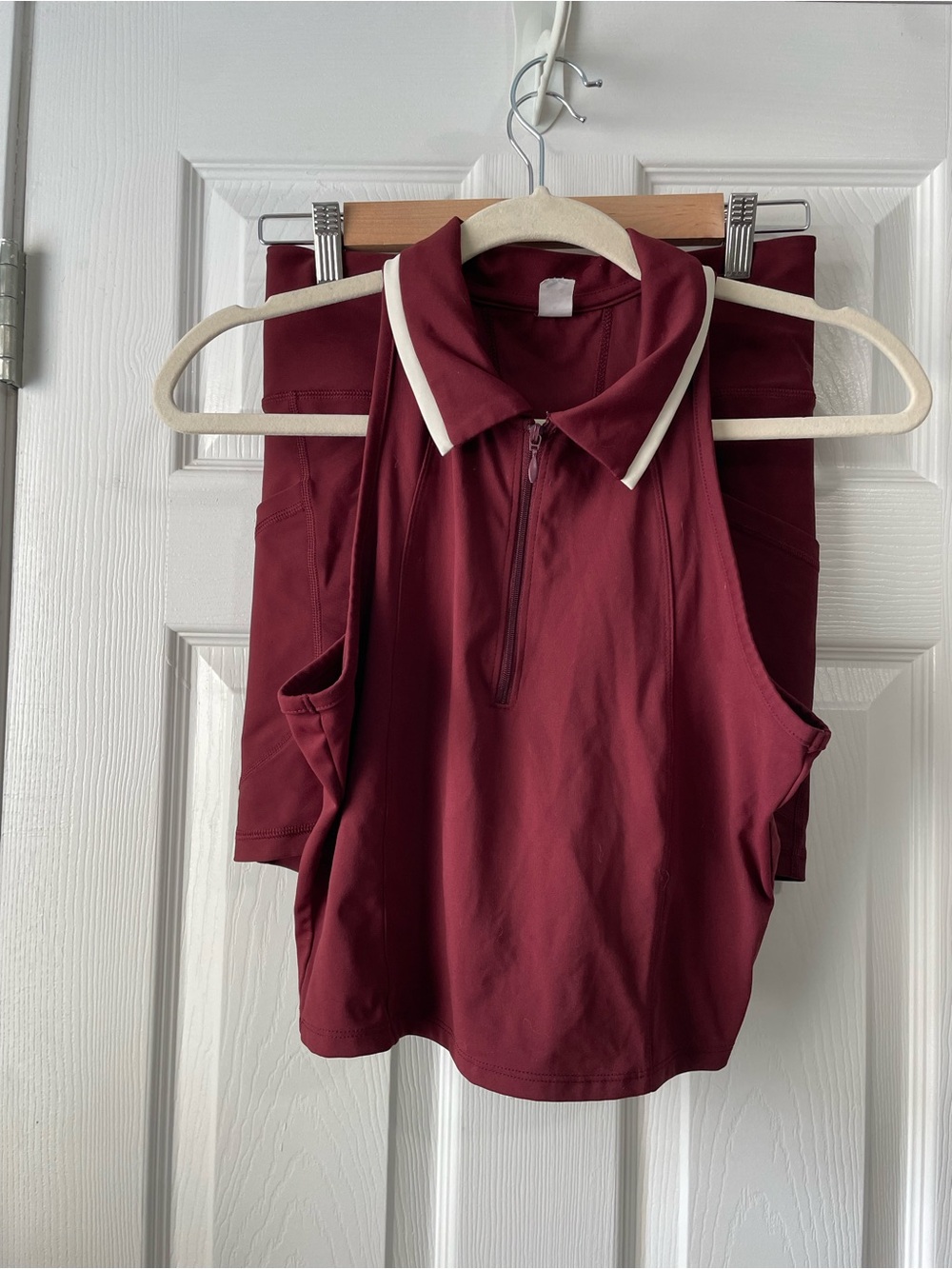 Set in Burgundy - Old Navy - Size Medium - Sleeveless Zip Polo Top & Bike Shorts